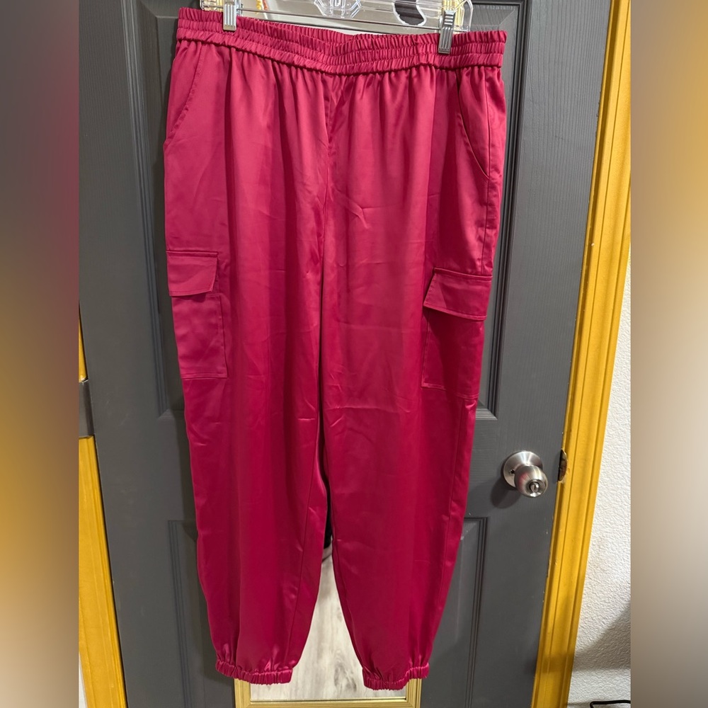 Pink Satin Pants with Cargo Style Pockets